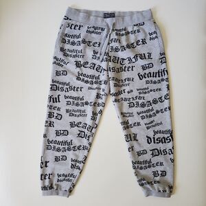 Beautiful Disaster Identity Sweatpants Heather Gray Logo Graphic Fleece Lined